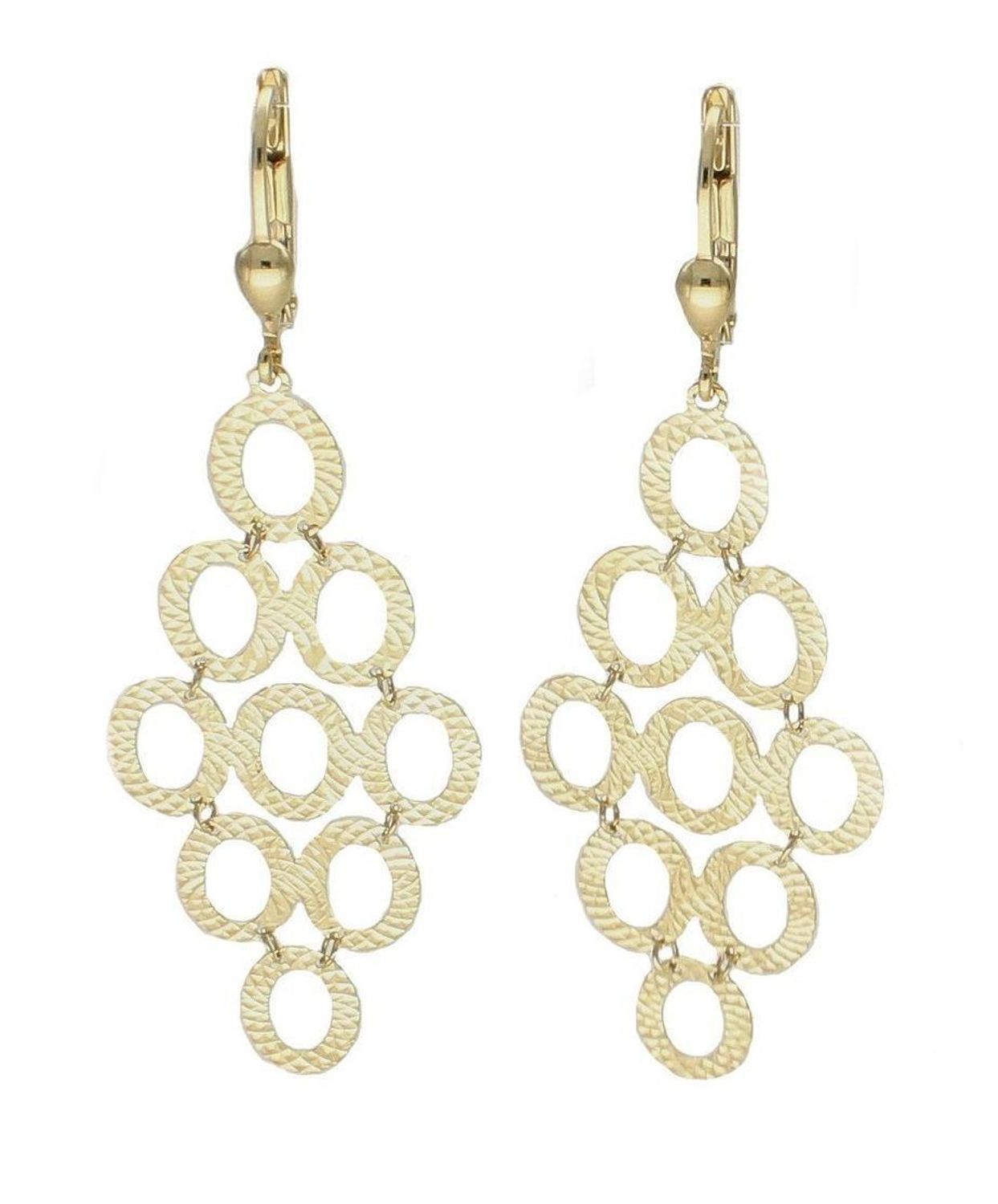 Złote kolczyki Diament 333 wiszące grawerowane owalne elementy.jpg